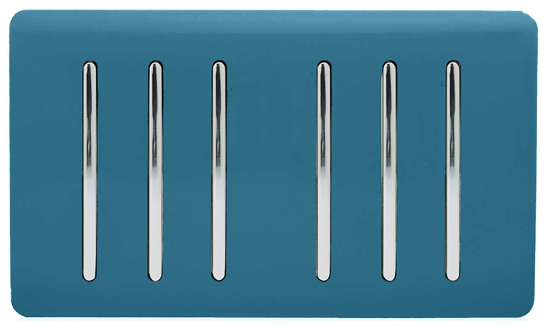 Trendi Artistic Modern Glossy 6 Gang 1 Way Rocker Double Plate Tactile Light Switch Ocean Blue