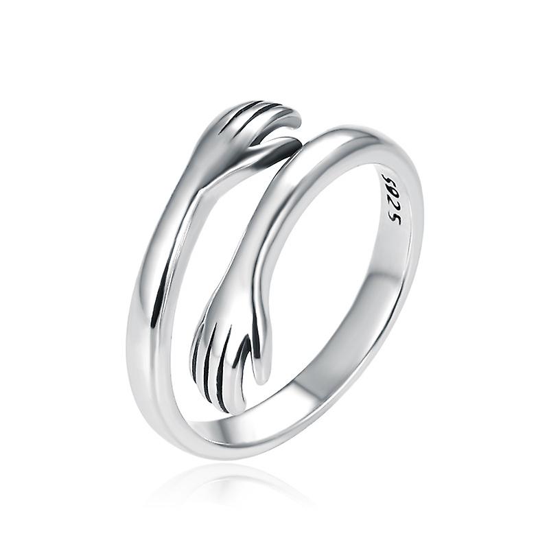 Anello Hug, Argento Sterling 925 Regolabile Hug Ring Open Ring Mani Intrecciato Argento Coppia Abbraccio Anelli P