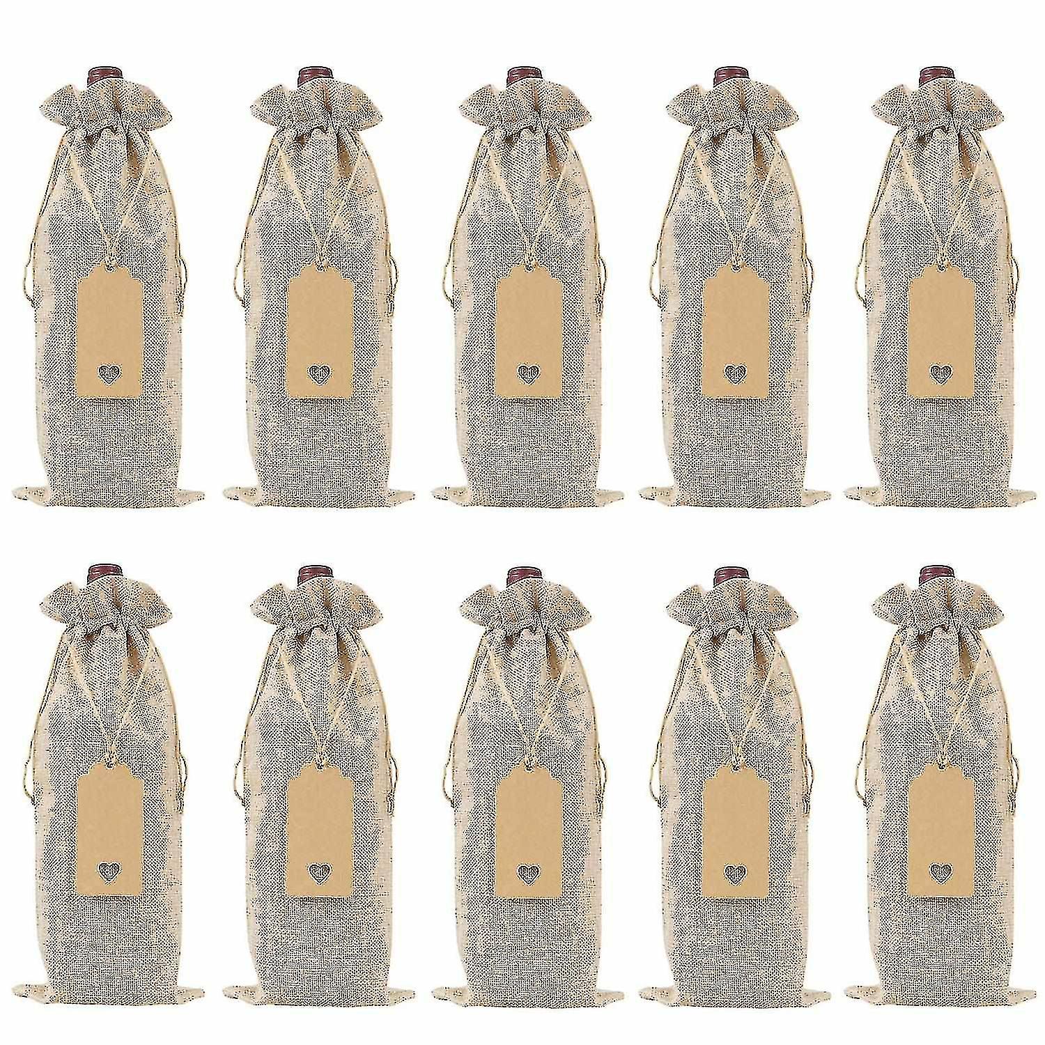 Burlap Wine Bags Wine Gift Bags With Drawstrings, Single Reusable Wine Bottle Covers With Ropes And