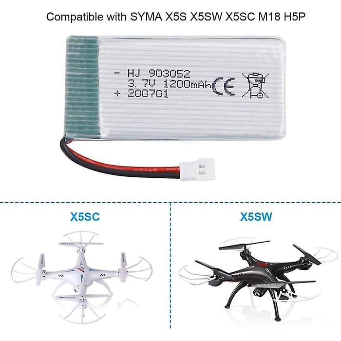 2-Pack 3.7V 1200mAh Batteries For SYMA X5S X5SC X5SW Drones - Replacement Lithium Batteries