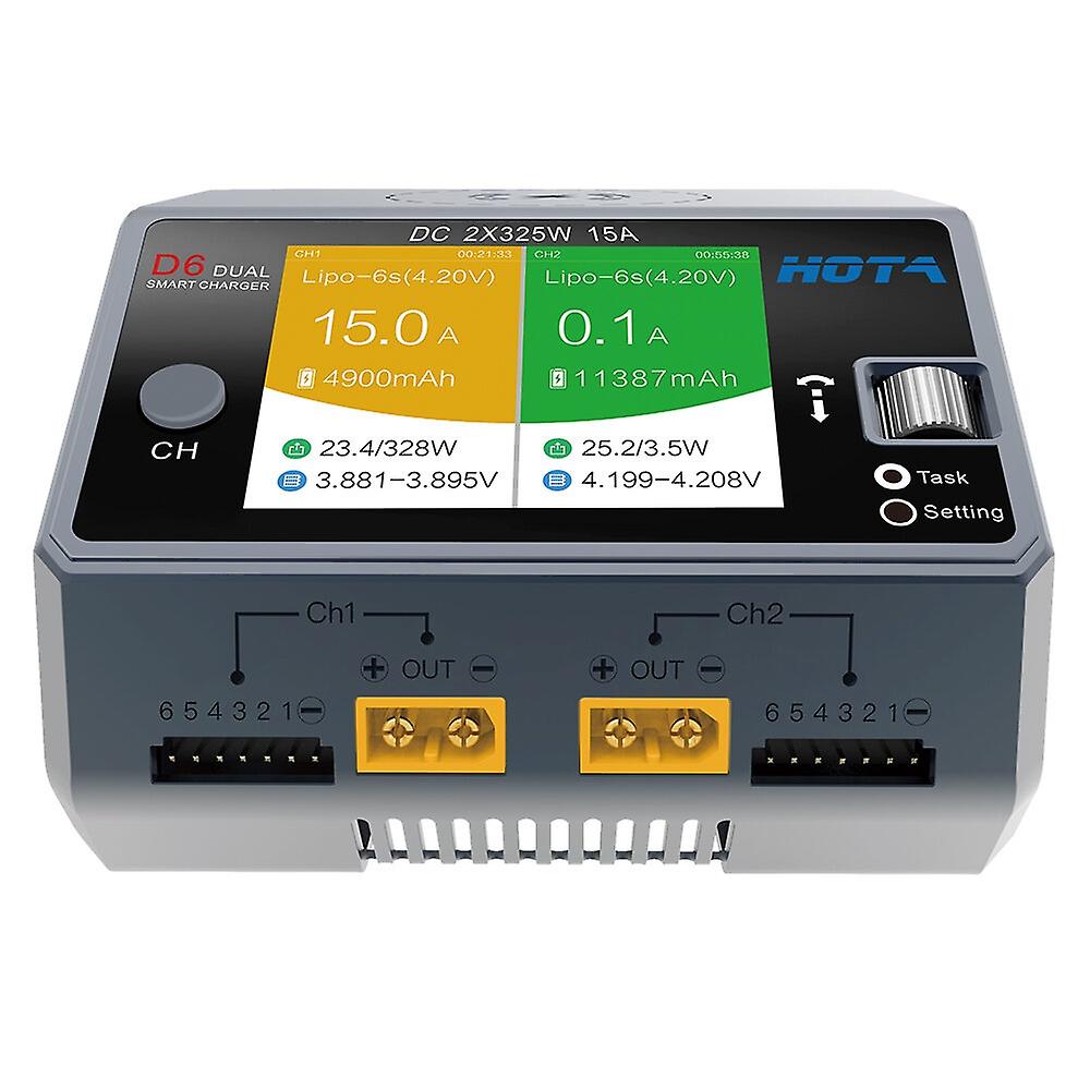 HOTA D6 DC 325W*2 15A*2 Dual Channel LiPo Battery Charger With Wireless Charging for NiZn/Nicd/NiMH