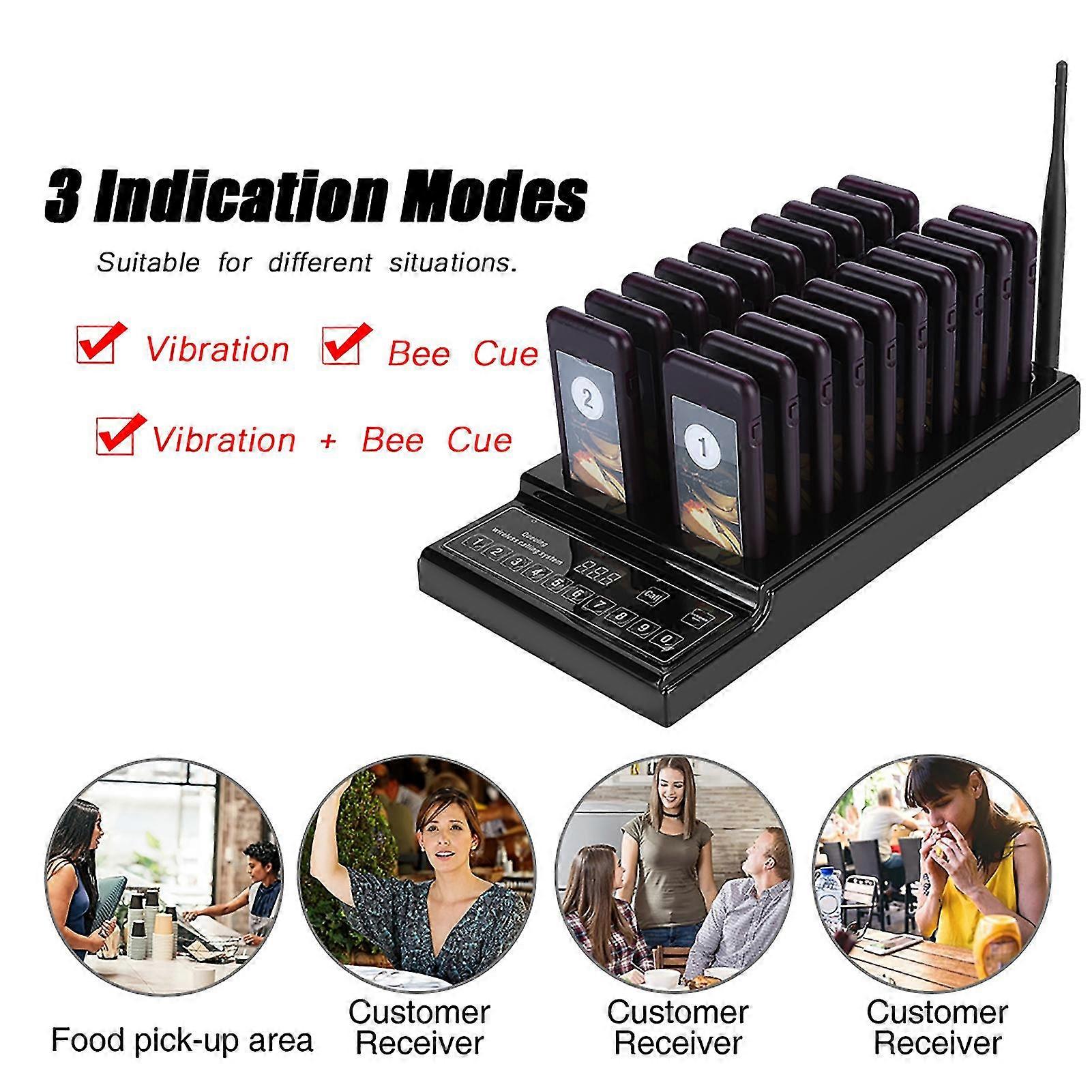 433.92MHz Guest Paging System 999-channel 20 Receivers Pager System for Restaurant - EU Plug