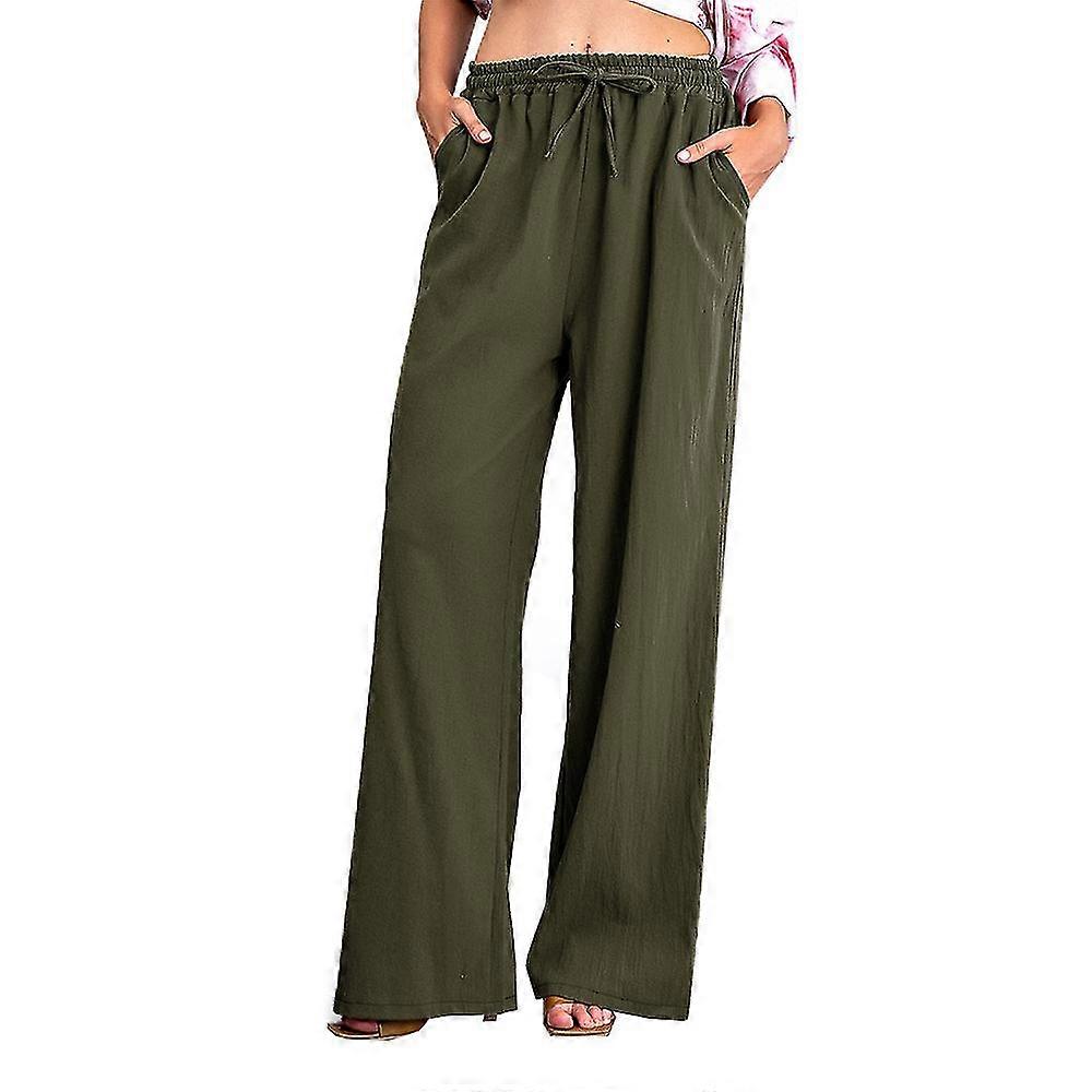 Kvinner Solid Drawstring Midje Rett Ben Casual Bukser Bukser Sommer