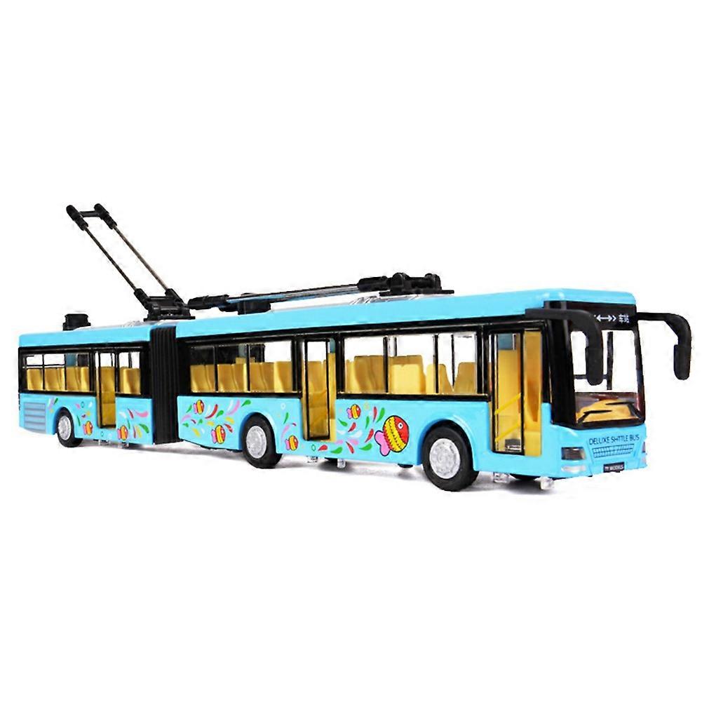 High Simulation 1:50 Alloy Pull Back Double Bus City Bus Model Vehicles Metal Diecasts Flashing Musical Boy Toys Blue