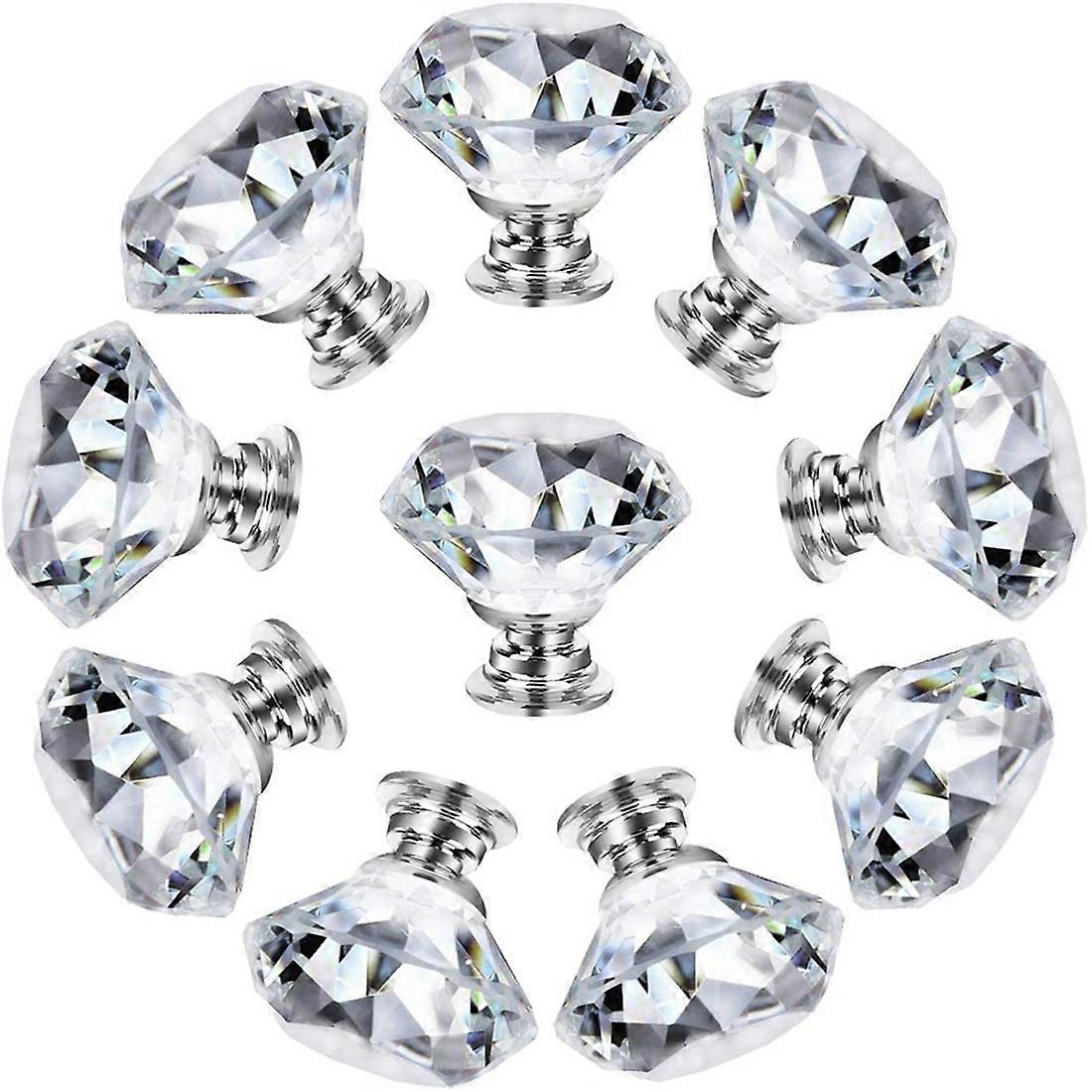 10Pcs 30mm Diamond Shape Crystal Glass Knobs Cupboard Drawer Pull Kitchen Cabinet Door Wardrobe Handles Hardware B