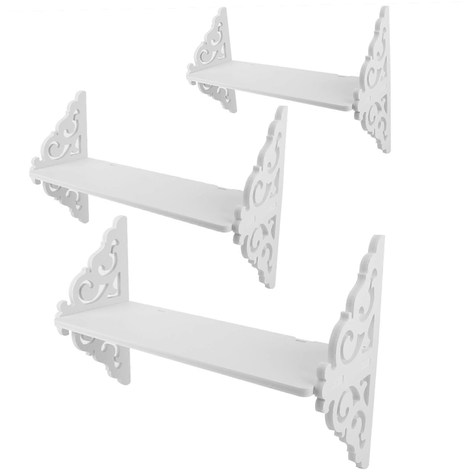 1 Set of 3 Floating Wall Shelves Bookshelf Display Carved Wall Shelf Storage Rack White