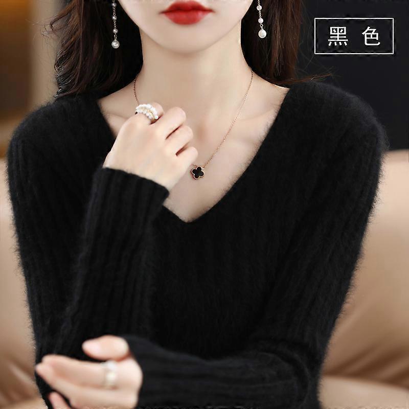 100% מינק קשמיר בגדי ריקוד נשים סוודרים סרוגים שרוול ארוך סוודר צווארון V בכושר רזה מעיל תחתון רך אופנתי בגדי ריקוד נשים חלק עליון