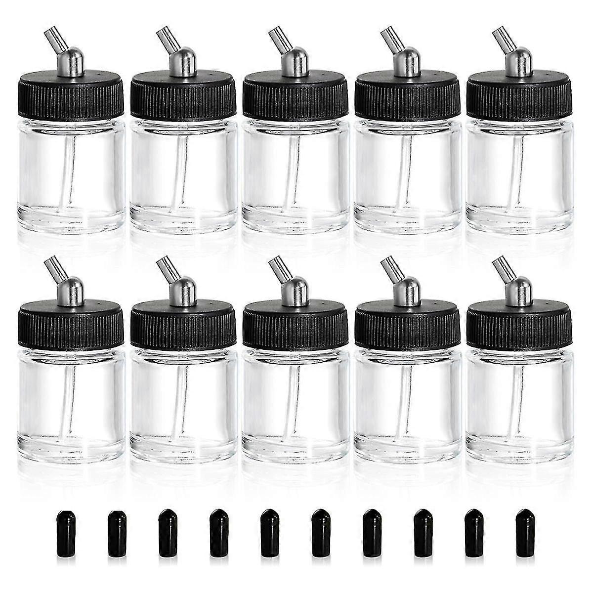 10 Pack Glass Airbrush Bottles Kit, 22cc Empty Airbrush Jars, Clear Airbrush Paint Storage Pot With