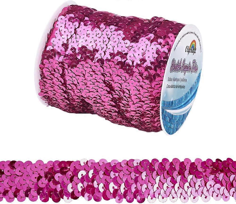 11-Yard 1 Inch Elastic Sequin Trim Metallic Pink Stretch Sequin Trim 3-Row Fabric Paillette Ribbon Trim for Dress Embellish and Headband
