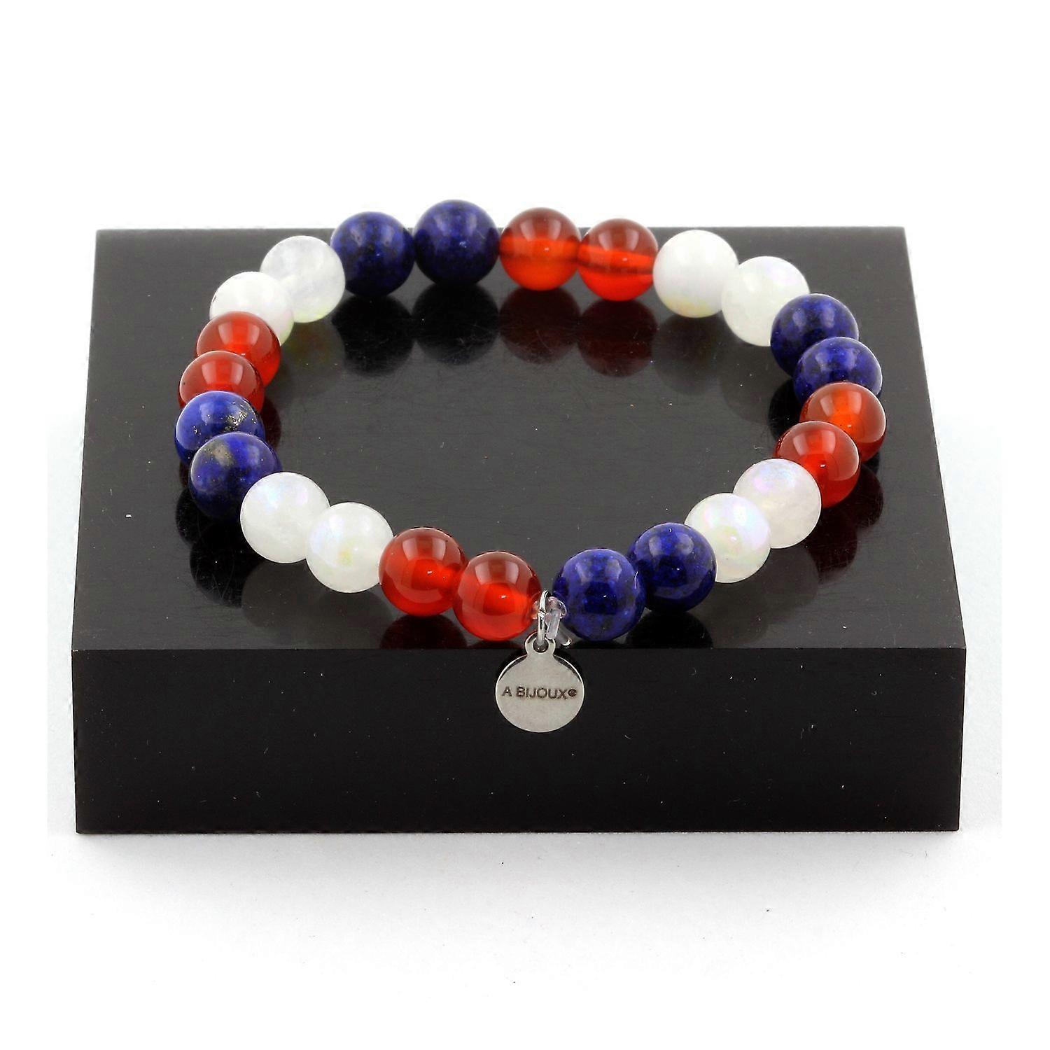 Red Agate + Moonstone + Lapis Lazuli Beaded Bracelet 8 mm