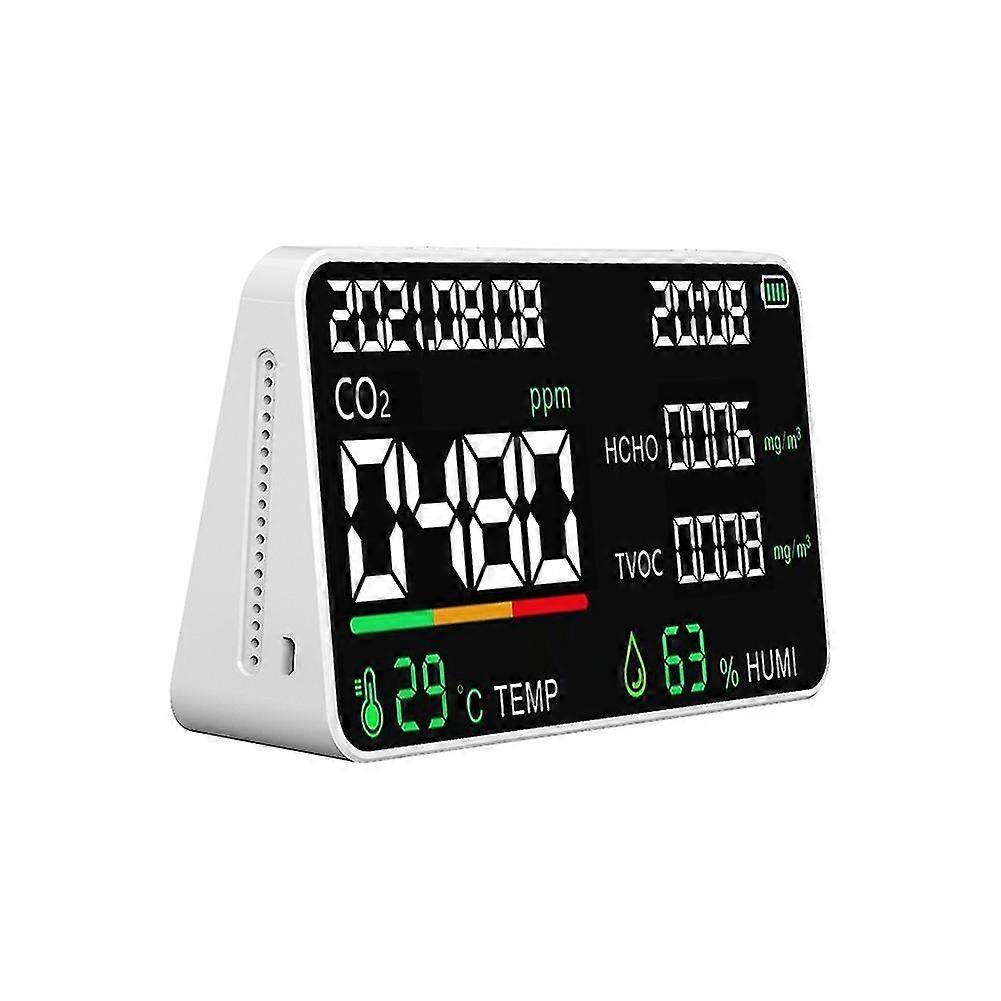 1pc White/black Multi-function Air Quality Monitor Digital Display Co Co2 Hcho Tvoc Gas Detector Carbon Dioxide Meter
