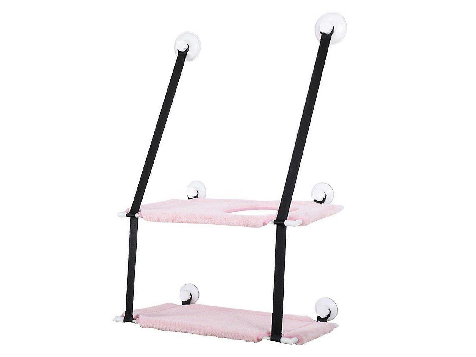 Double Layer Cat Hammock for Window Plush Cat Bed Warm Hanging Nest Pink