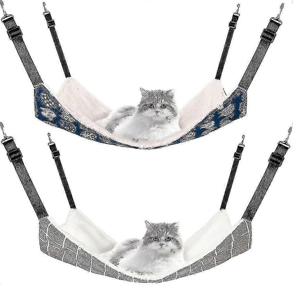 Cat Bed,2 Pieces Reversible Cat Hanging Hammock Soft Breathable Pet Cage Hammock With Adjustable Straps And Metal Hooks Double-sided Hanging Bed For C