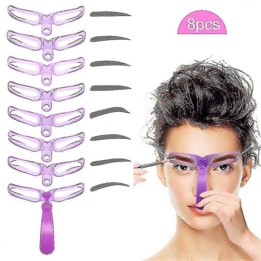 8 Styles Reusable Eyebrow Stencil Template with Handle and Strap