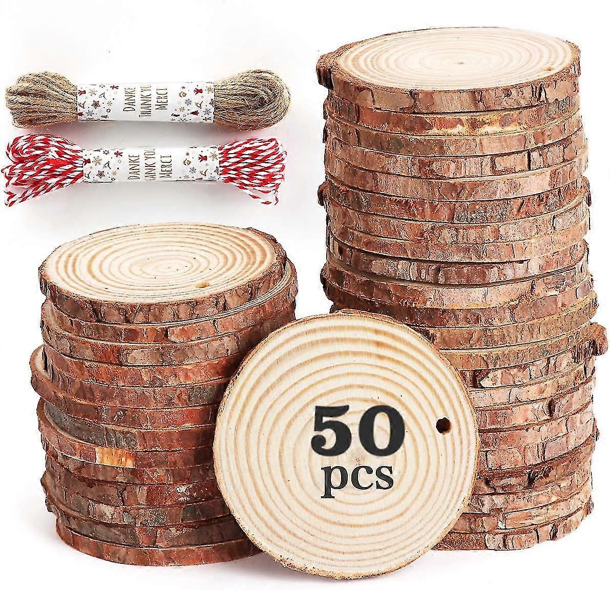 50pcs 6-7cm Natural Wood Slice With 20 Meter Rope, Wood Slices Wooden Discs, Perfect Cutout For Diy Gift Decoration Process