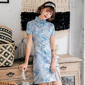JWL-Female Qipao Mandarin Collar Short Cheongsam Vestidso Elegant Chinese  Dress Gold Flower Novelty Satin Evening Party Gown | Fruugo UK