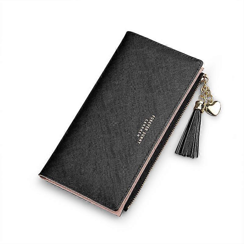 Leather Women's Wallets,Fashion Cross Pattern Tassel Zipper Coin Purse, Simple Ladies Long Clutch