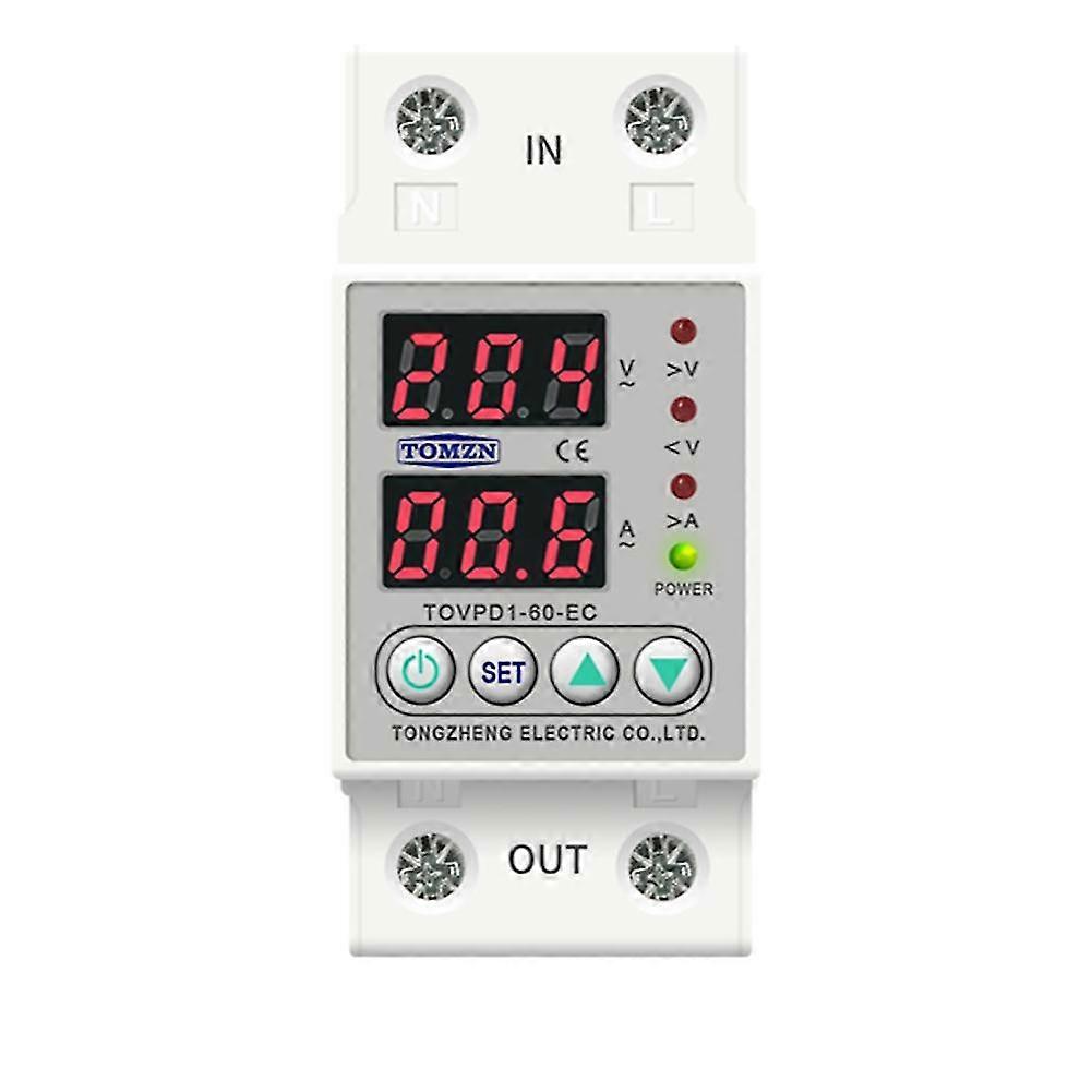 Din Rail Dual Display Adjustable Over Voltage Current And Under Voltage Protective Device Protector