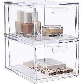 ALINK Set Di 3 Organizer Da Bagno In Acrilico Con Cassetti - Impilabile, Trasparente, 21x10x7 Cm Per Armadietto E Comò