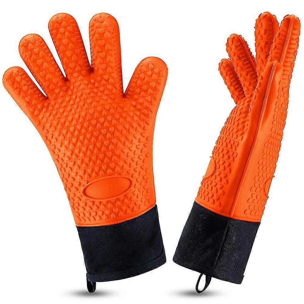 1pair Heat Resistant Cooking Gloves Silicone Grilling Gloves
