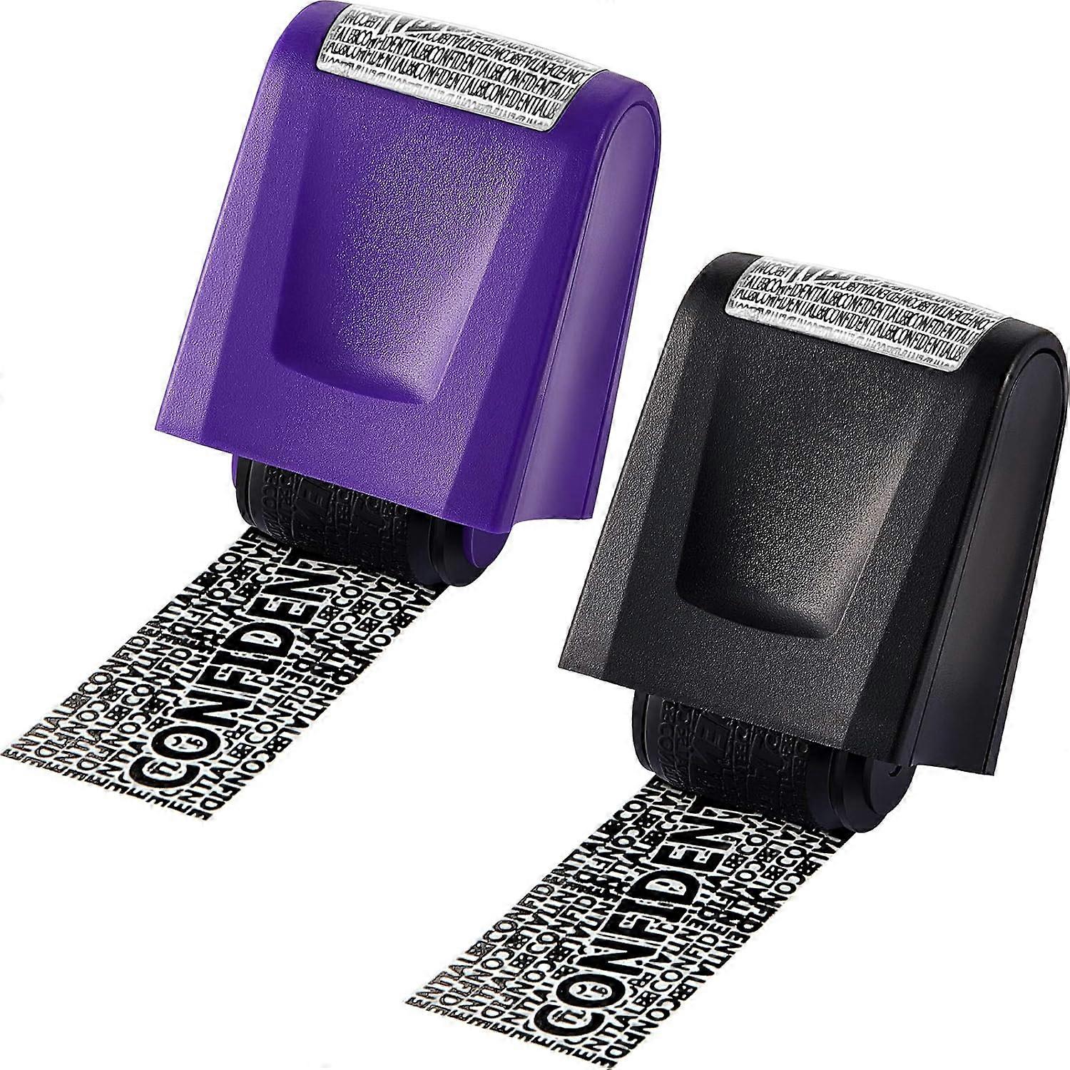 2 Pieces Identity Stamp for Theft Prevention Roller ID Guard Stamp Large Roller Security Stamp (Black and Purple, Medium)