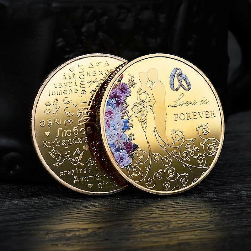愛の記念コイン カラフルなラッキーコレクションコイン 結婚式用 両面エンボスメッキクラフトコレクション お土産コイン