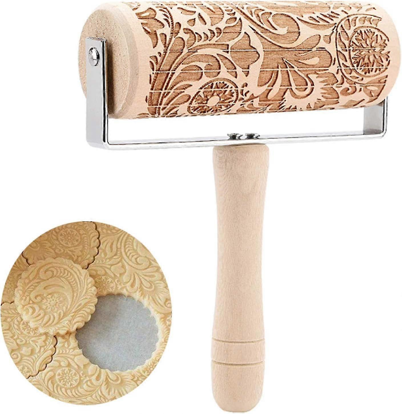 Embossing Rolling Pin Embossing Non-stick Rolling Pin Printing Rolling Pin Engraved Rolling Pin With Pattern Embossed Wooden Rolling Pin (1 Piece)