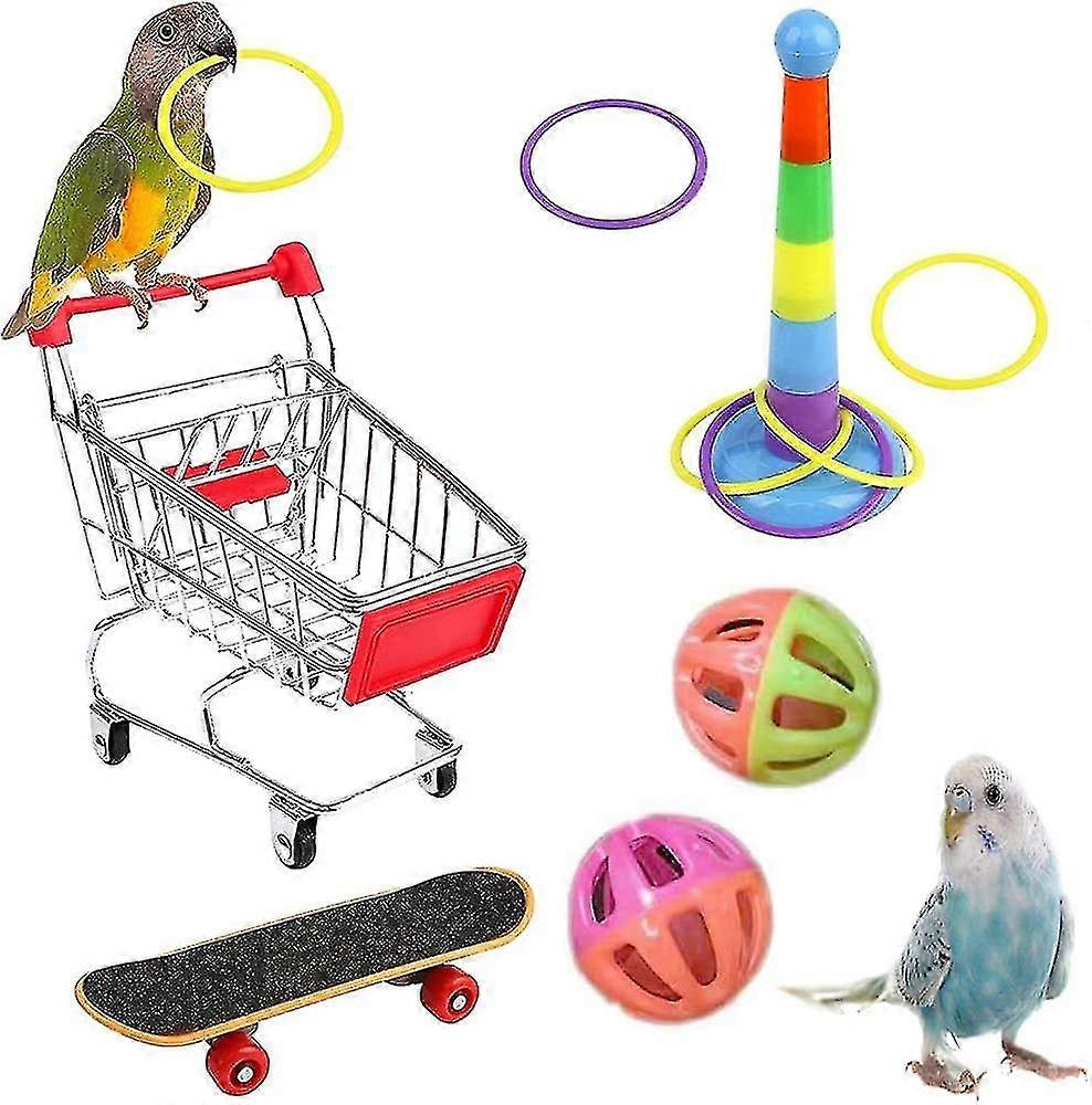 5 Pieces Birds Toys, (random Color) Colorful Bird Toys, Parrot Toys, Contains Shopping Cart, Training Ring, Skateboard And Bell, Used For Bird Trainin