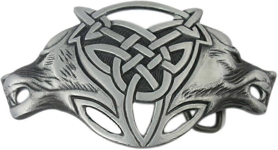 Men Gothic Funny Lovely Celtic Wild Wolf Fox Double Head Belt Buckle