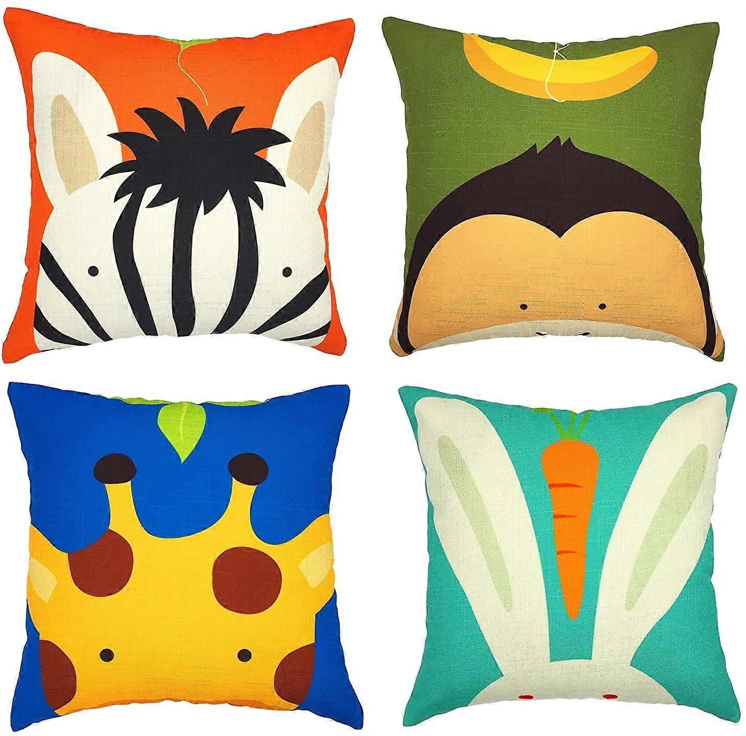 18x18 tommer sæt med 4 bomuld linned dyr mønster pudebetræk børn
