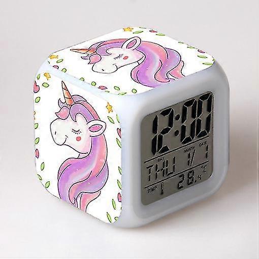Unicorn Color Alarm Clock Square Clock Student Children Creative Gift Color Changing Alarm Clock