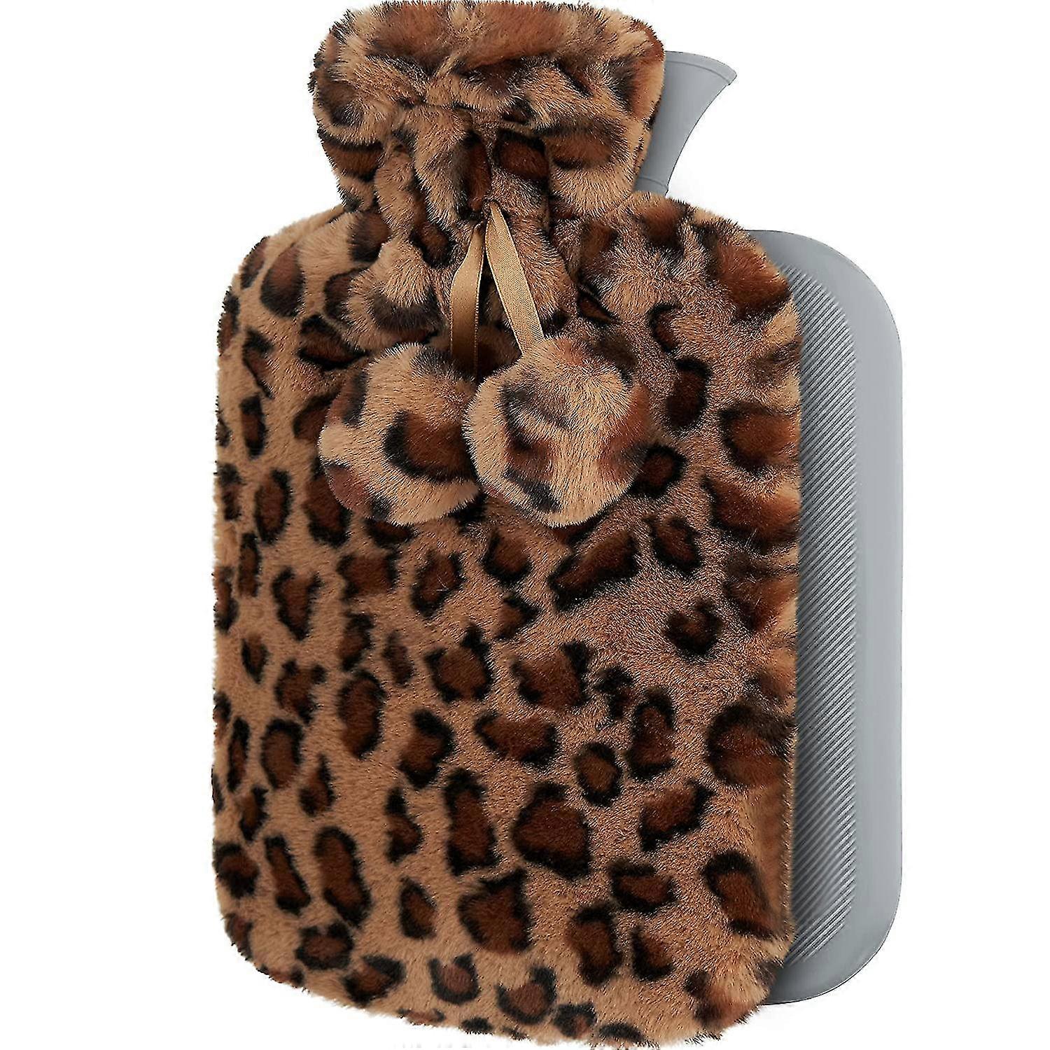 Hot Water Bottle With Soft Premium Cover 2l Leopard Brown