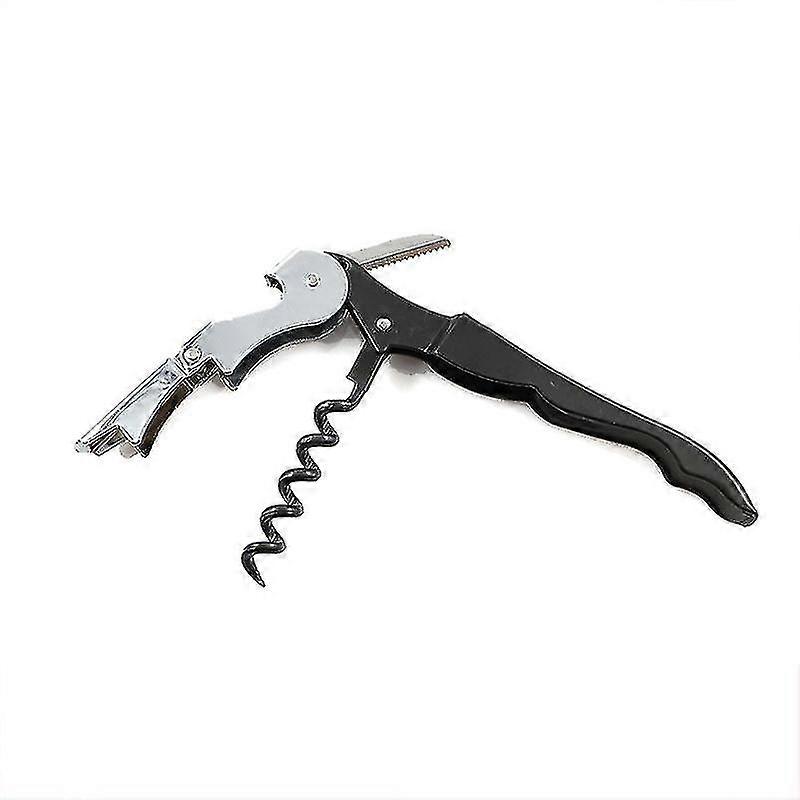 Multifunctional Cork Opener / Cork Opener In Black Color Stainless Steel. Perfect For Opening Bottles Of Wine And Uncovering Beers And Soft Drinks.
