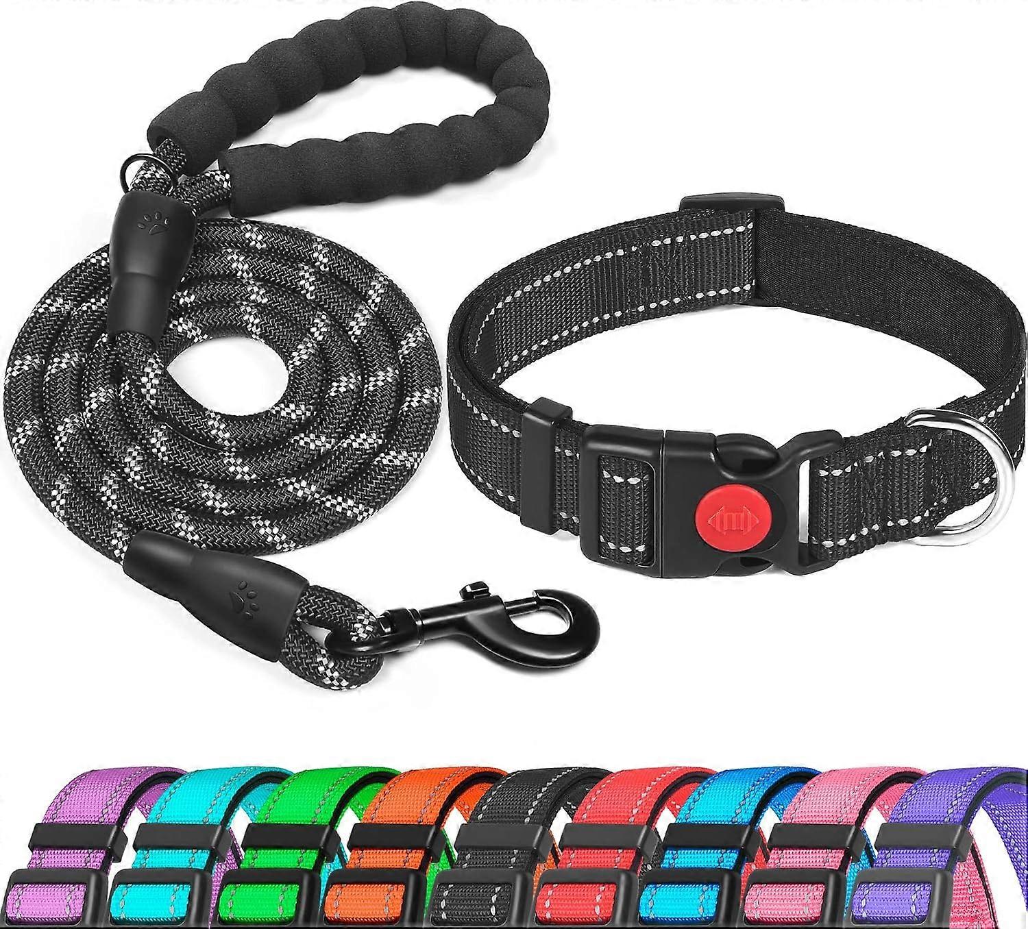 Reflective Dog Collar Padded with Soft Neoprene Breathable Adjustable Nylon Dog Collars for Small Medium Large Dogs