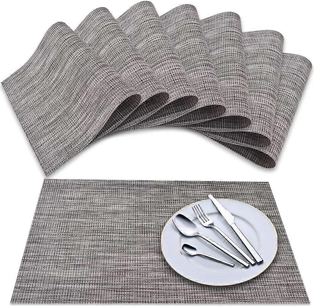 Placemat Set of 8Dark Grey, Woven Vinyl Cross Weave Table Mats, Non-Slip Insulated Washable Table Mat Set