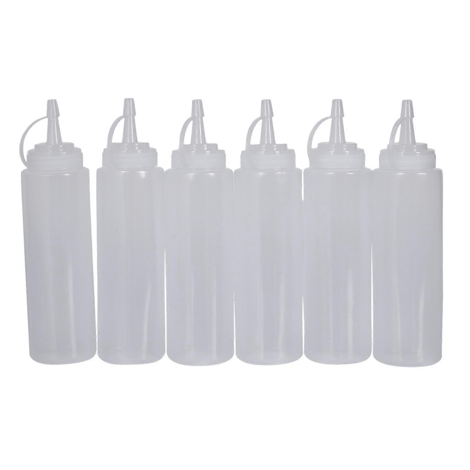 6X Clear White Plastic Squeeze Sauce Ketchup Cruet Oil Bottles 8oZ