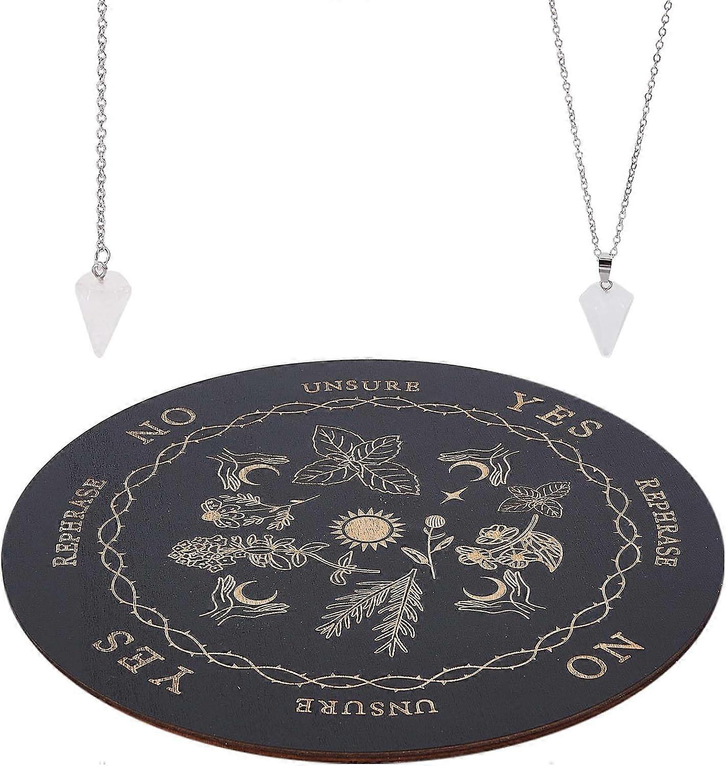 3Pcs Grass Pendulum Board Set Dowsing Divination Board Wooden Metaphysical Message Board Pendulum Talking Board Crystal Pendulum Necklace for Witch Al