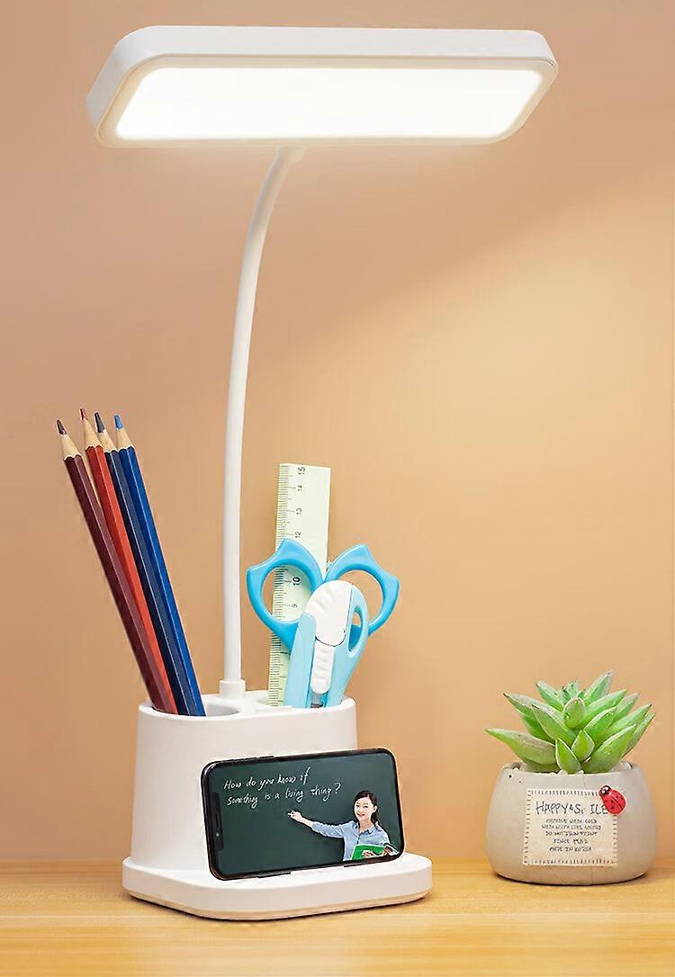 Black Desk Lamp, LED Rechargeable Desk Lamp with Phone Pen Holder, Touch Control 3 Color Modes Light & Dimmable Brightness, Flexible Swan Eye Care Lam