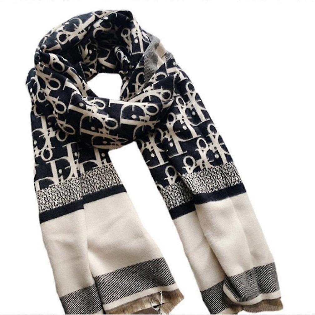 Pashmina Scarf with D Lettter Pattern Shawl Fashion Warm Thicken Wrap for Lady