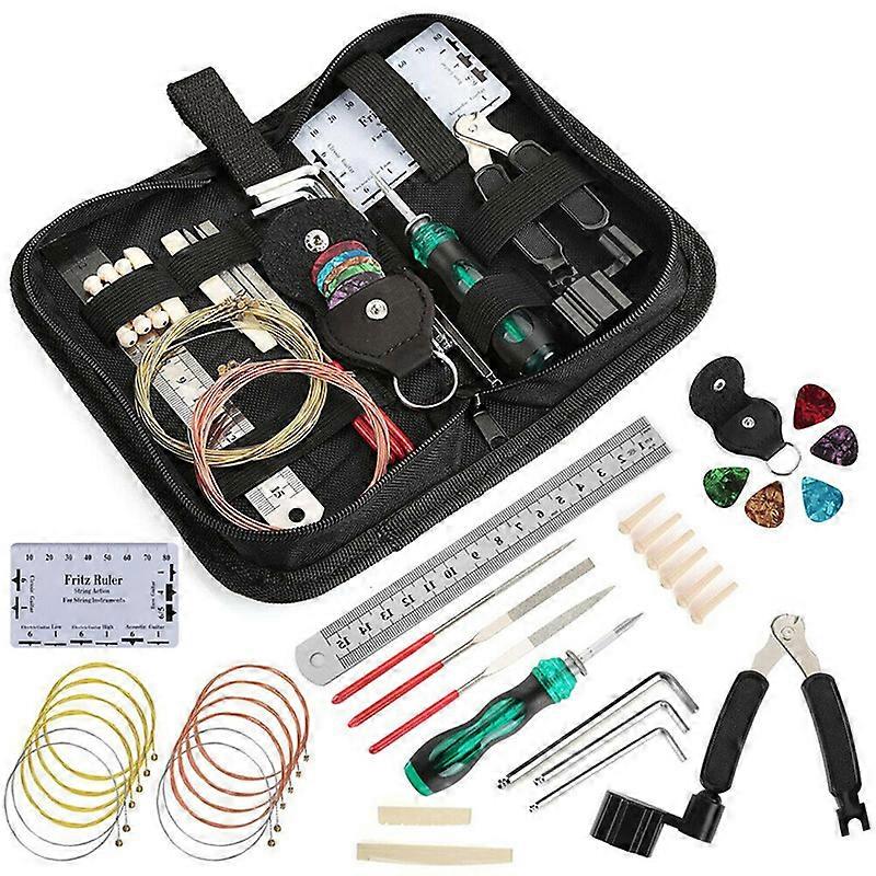 Electric Guitar Bass Care Repairing Tool Set Luthier Setup Maintenance Kit Including 2 Set of Strings 1 String Action Ruler 1 Guitar String Winder 1 S
