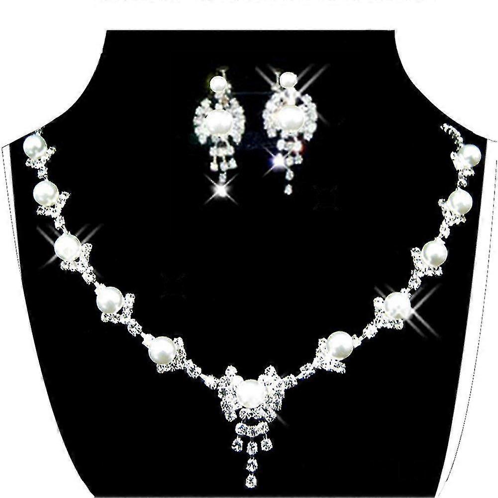 Bow Tassel Crystal Necklace Earrings Set