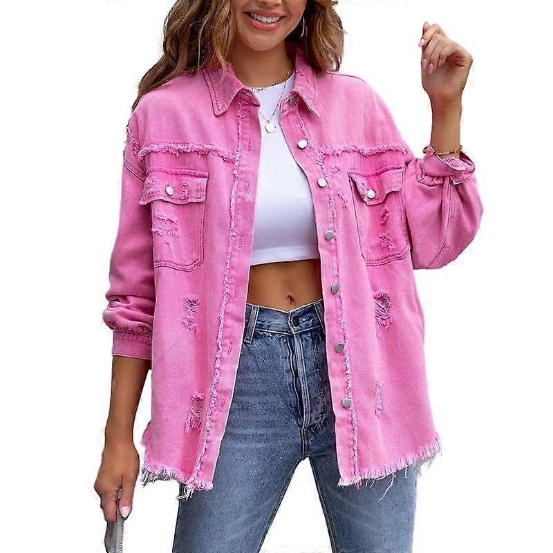 Womens Oversized Denim Jacket Distressed Ripped Jean Jacket
