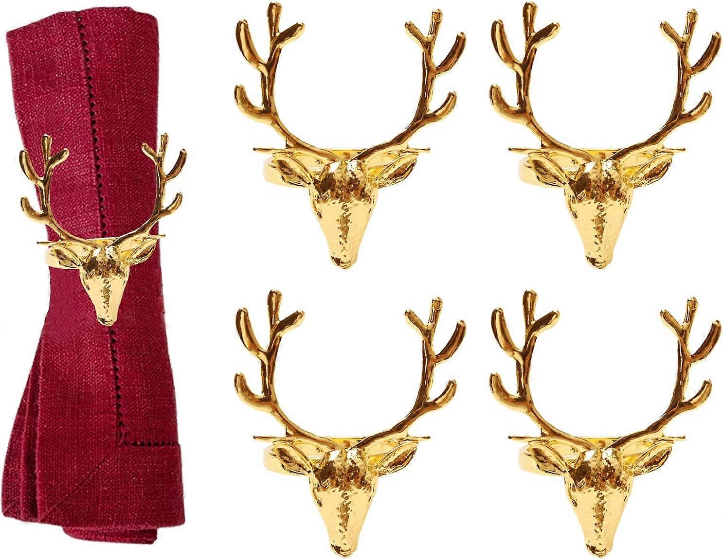 4 Pcs Gold Elk Deer Head Napkin Ring