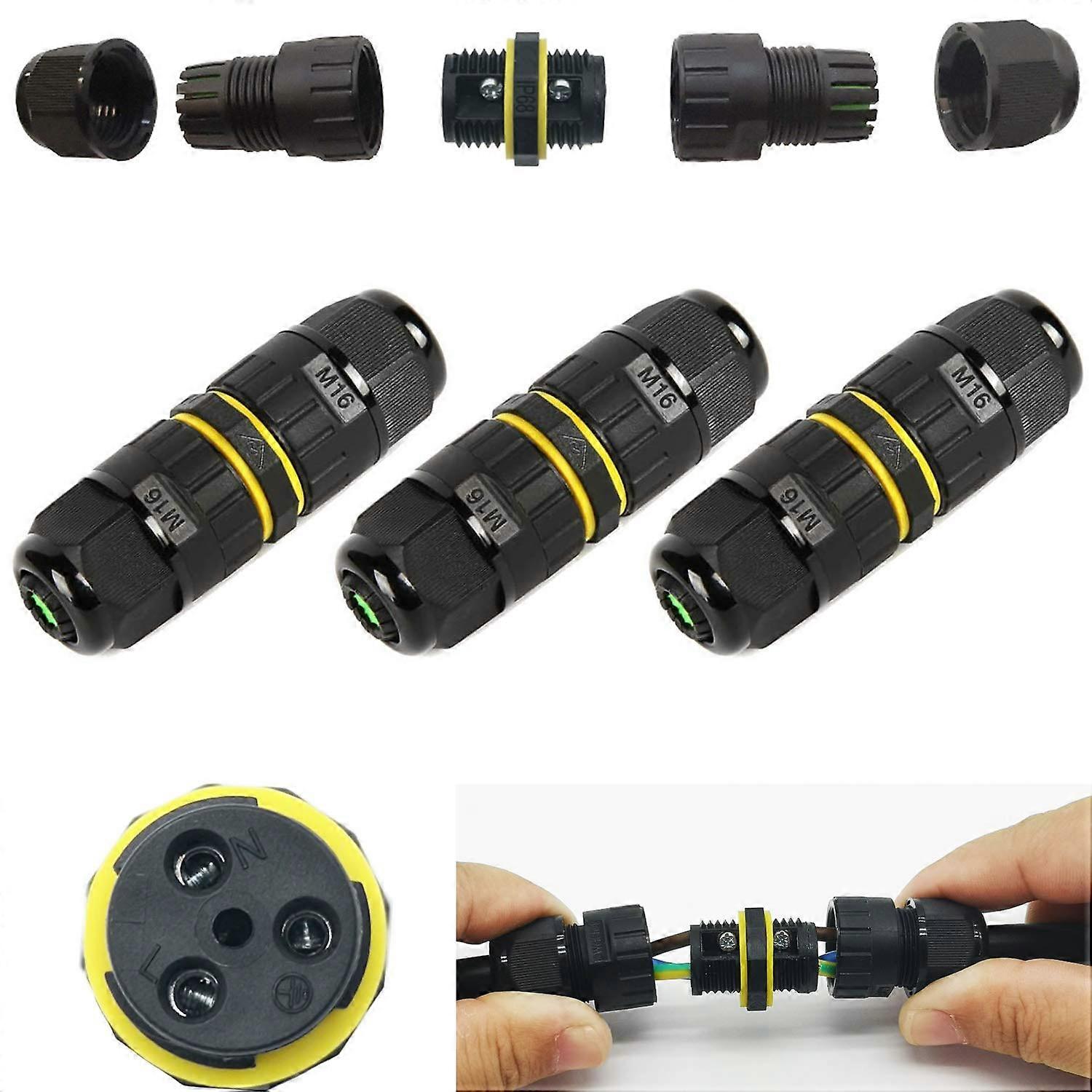 3pc IP68 Waterproof Connector Box/Max 10mm Cable Connector/Cable Socket(3 Pole)