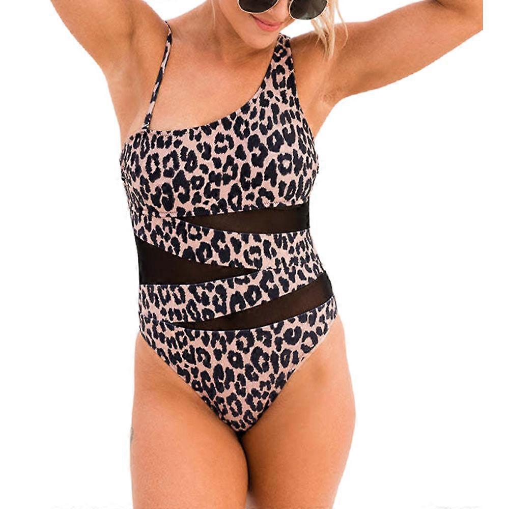 Womens Mesh Asymmetrical Shoulder Straps Swimsuit High Cut One Piece Swimwear Swimming Costume