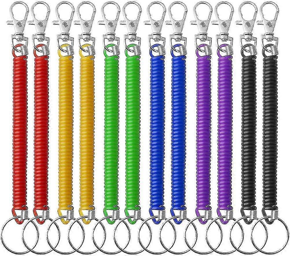 12 Pieces Stretchy Spiral Keyring, Colourful Plastic Keychain Spring Key Holder