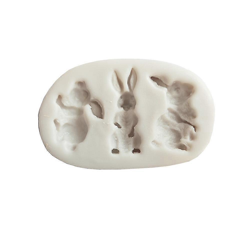 Silicone Cake Mould Easter Three Rabbits Decorat Mold Chocolate Baking Tool1pcs-white