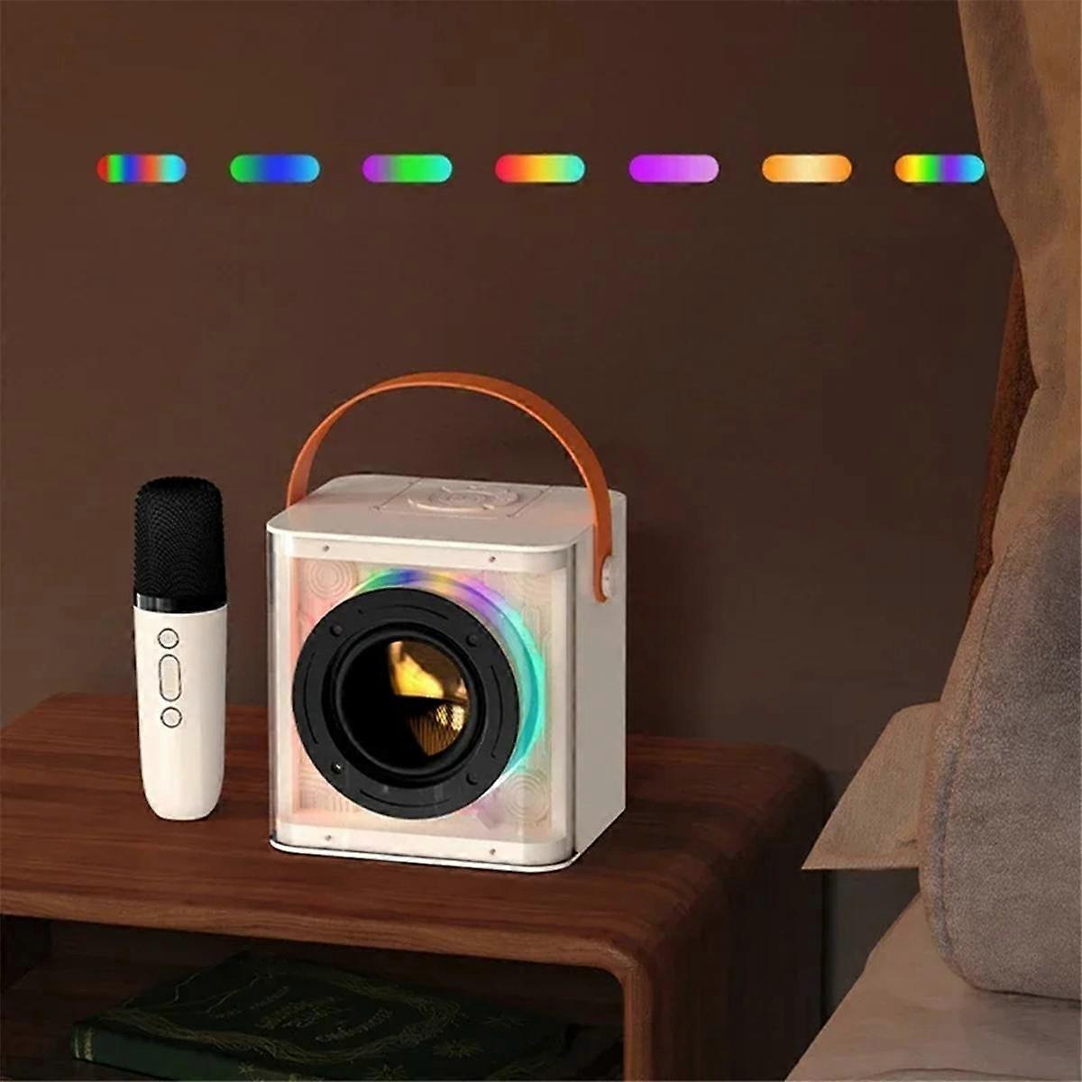 Portable Mini Karaoke Machine Set Bluetooth Speaker Colorful Light Surround with 2 Wireless Microphones for Kid Adults A