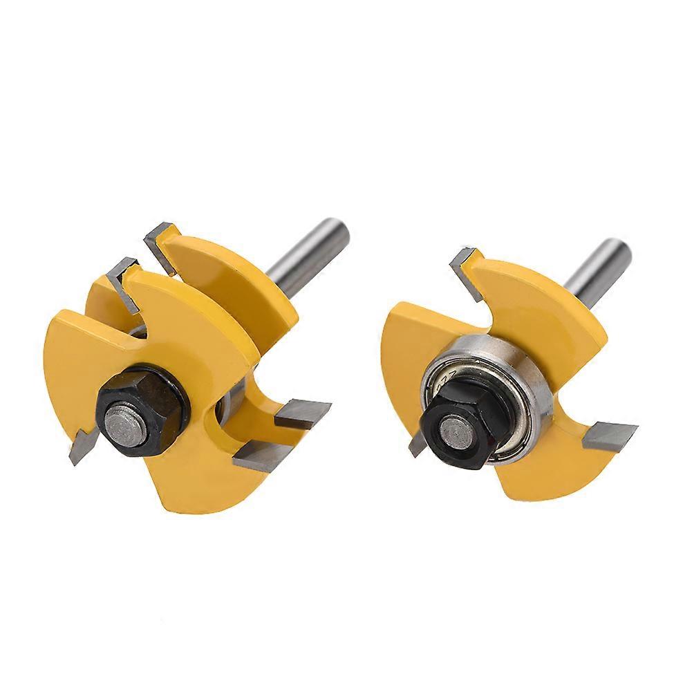 2Pcs Tongue and Groove Router Bits with 3 Cutting Edges Woodworking Cutter Tool (1/4in*1/4in)