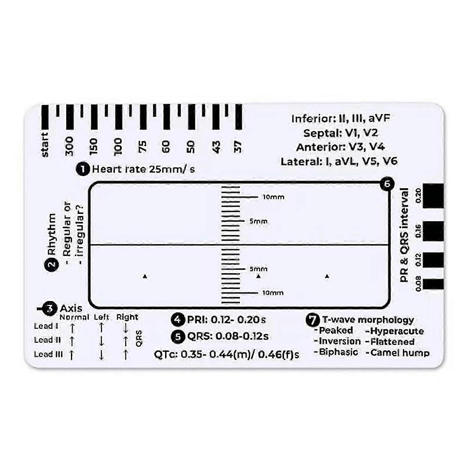 7-step Ecg Ruler, Transparent Plastic Caliper Measuring Tool For Ecg/ekg Interpretation, Accurate 7-step Plan Tool
